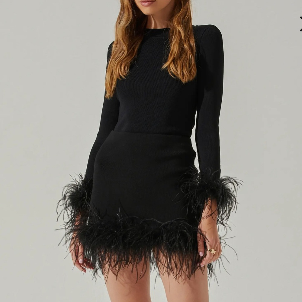 Keily Feather Trim Sweater Top & Miniskirt